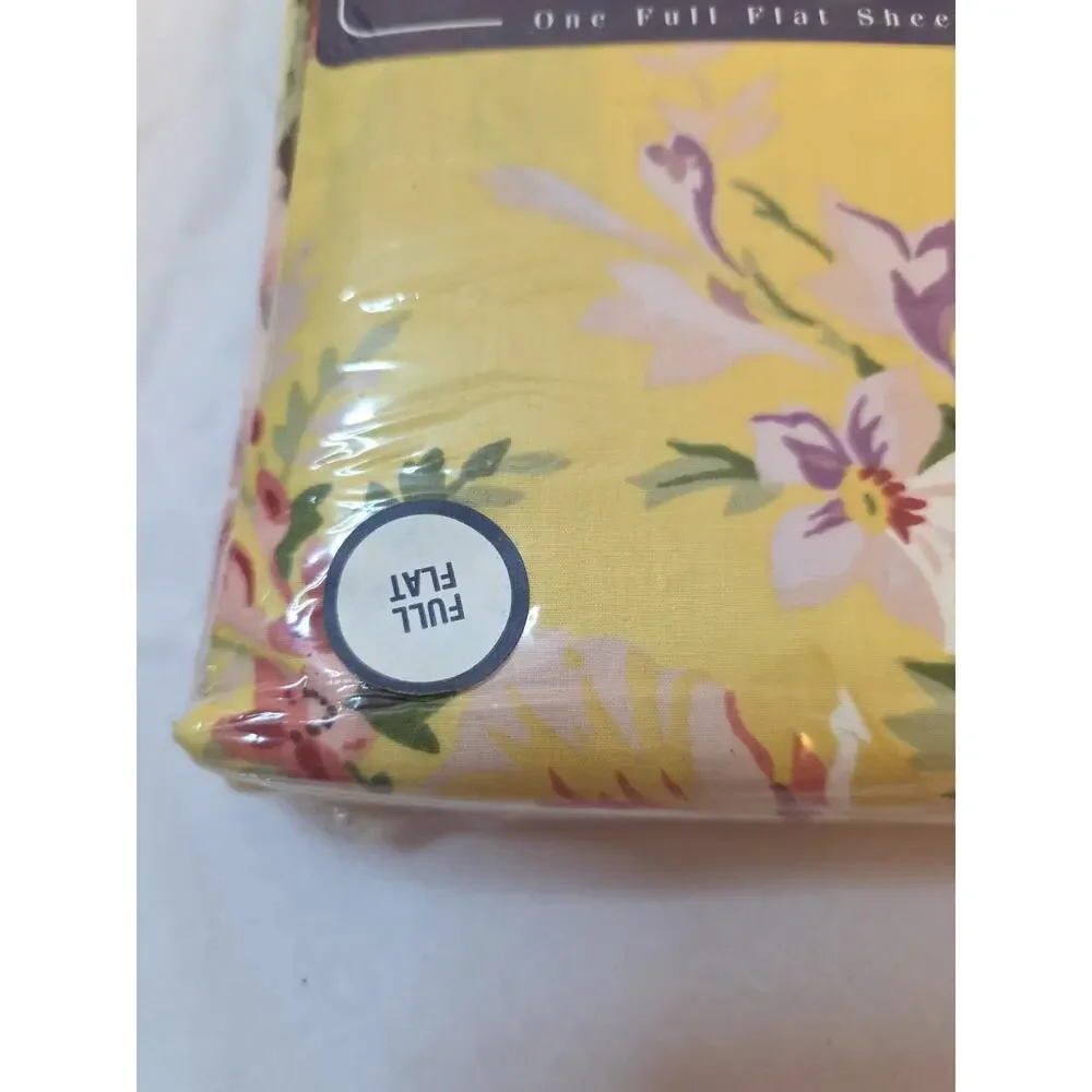 NEW Vintage Ralph Lauren Brooke Yellow Floral Flat Full Sheet 100% Cotton